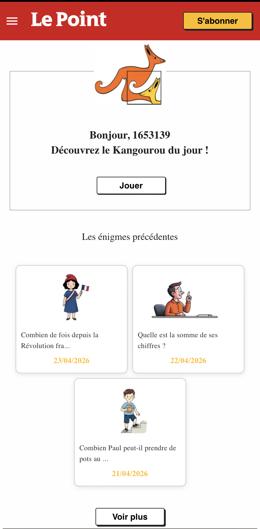 Version mobile du Kangourou du jour